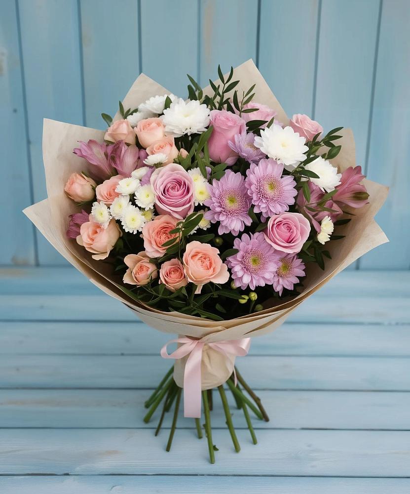 Букет цветов из: Хризантемы, Розы и Альстромерии в Горнозаводске