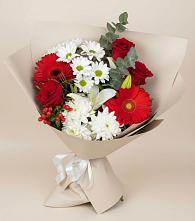 Букет цветов из:  Розы, Хризантемы, Герберы и Лилии #REPLACE_PRED# Горнозаводске