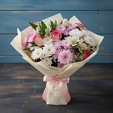 Букет цветов из:  Хризантемы, Альстромерии и Розы #REPLACE_PRED# Горнозаводске